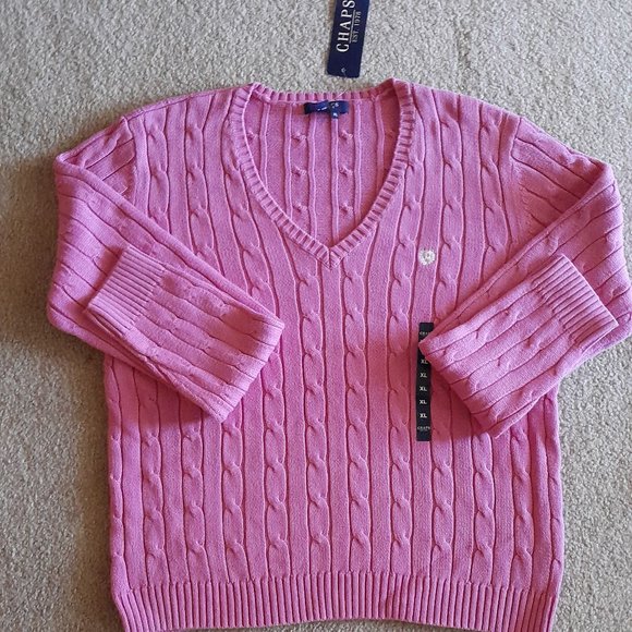Chaps Sweaters - Vintage Chaps Pink Rose Cable Knit Sweater